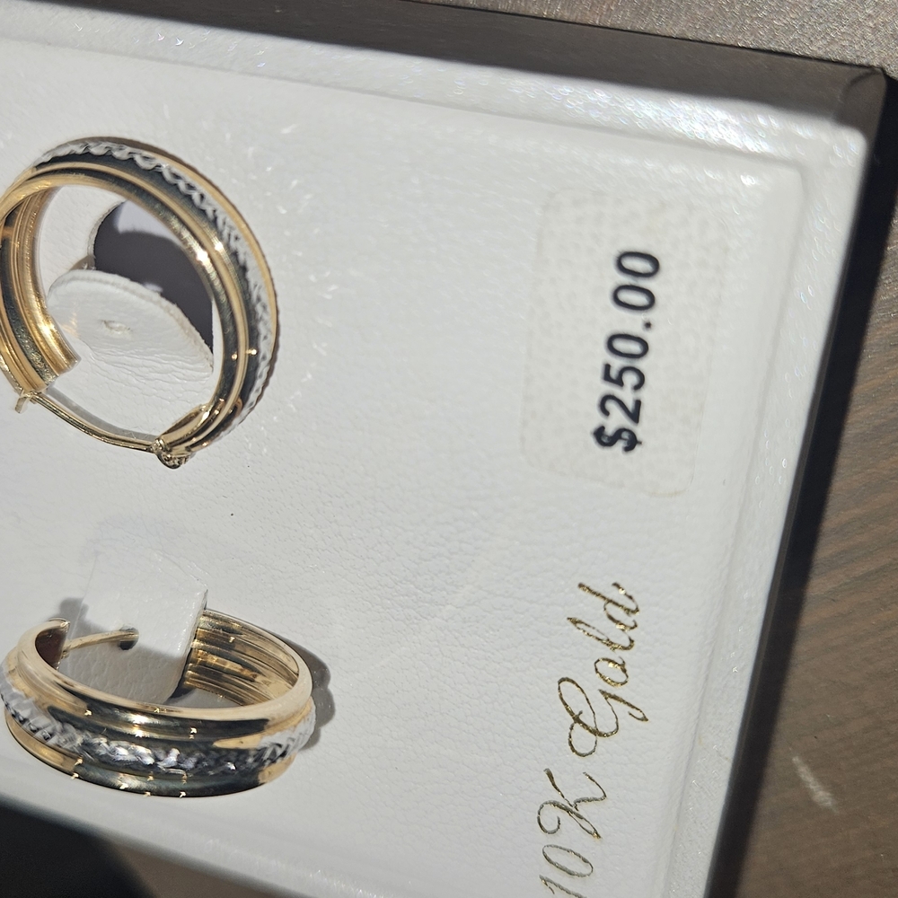 10K Gold and Silver Hoop Earrings